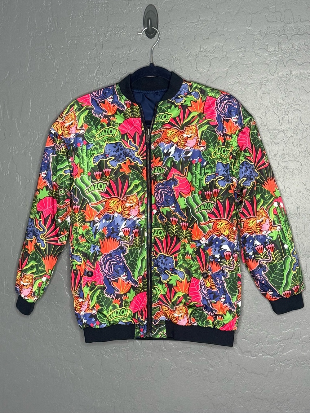 Kenzo Reversible Lion & Tiger Neon Jungle Print Bomber Jacket